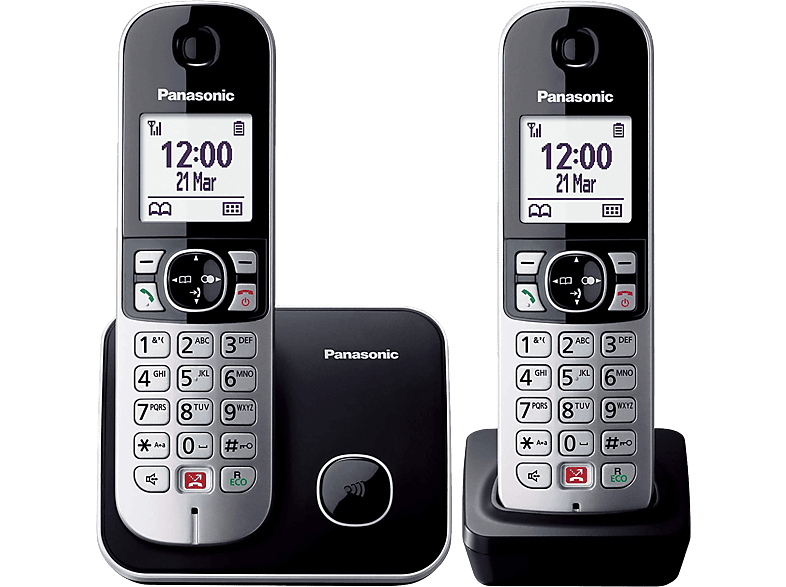 Teléfono  Panasonic KX-TG6852SP, Dúo, Inalámbrico, Identificación de  llamadas, No molestar, Negro + Base