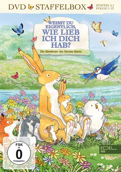 DVD-Cover mit Zeichentrickkaninchen, einem Vogel und Schmetterlingen auf einer Wiese. Text auf Deutsch.