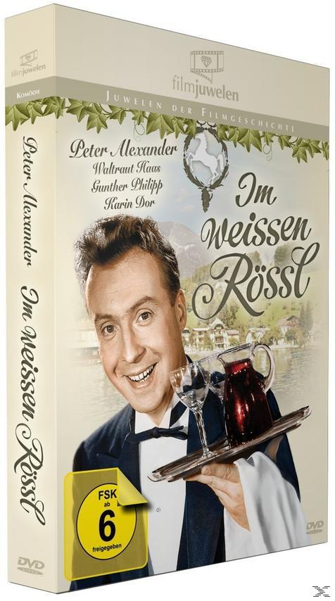 DVD-Box von „Im weißen Rössl“ mit Mann, der Tablett hält, See im Hintergrund.