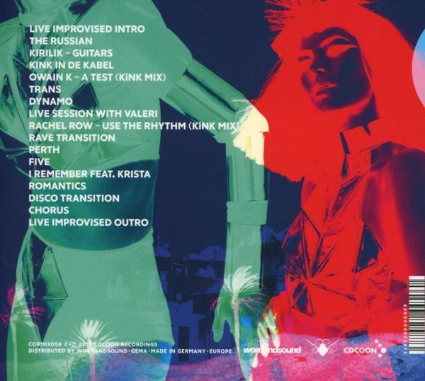 Albumcover mit einem rot-grünen Design und einer Liste von Songtiteln.