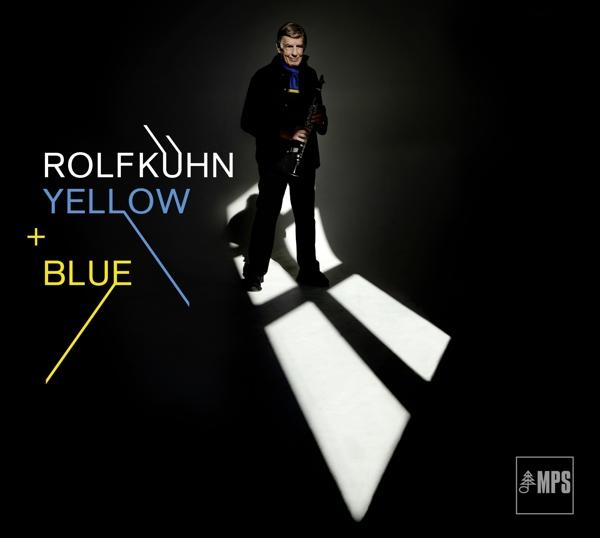 Albumcover mit Rolf Kühn im Anzug, Klarinette spielend. Gelbe und blaue Linien.