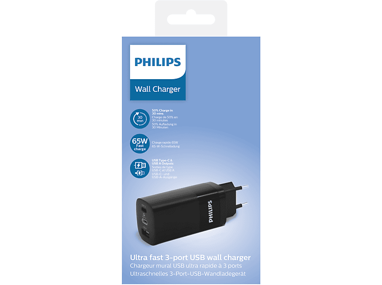 PHILIPS DLP2681 1 USB-A & 2 USB-C 65W Şarj Adaptörü Siyah_1