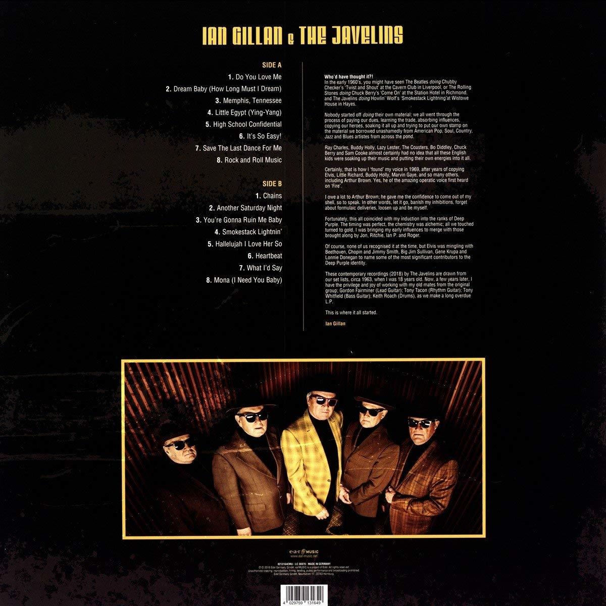 Die Rückseite des Albums Ian Gillan & The Javelins. Das Albumcover ist schwarz und gelb.