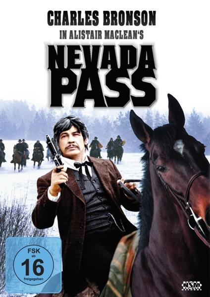 Filmcover von Nevada Pass mit Charles Bronson. Verschneiter Hintergrund.