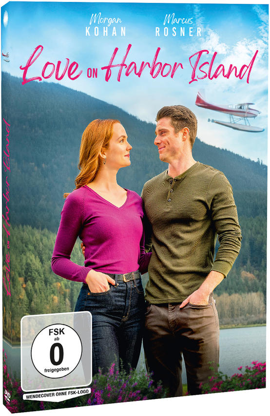 DVD-Cover von "Love on Harbor Island", mit Paar und Landschaft.