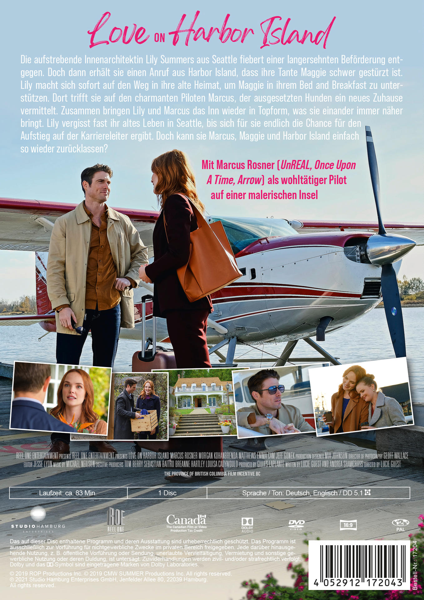 DVD-Cover mit Schauspielern, einem Flugzeug und dem Text 'Love on Harbor Island'.