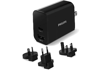 PHILIPS DLP2621T 1 USB-A & 1 USB-C Seyahat Adaptörü Siyah