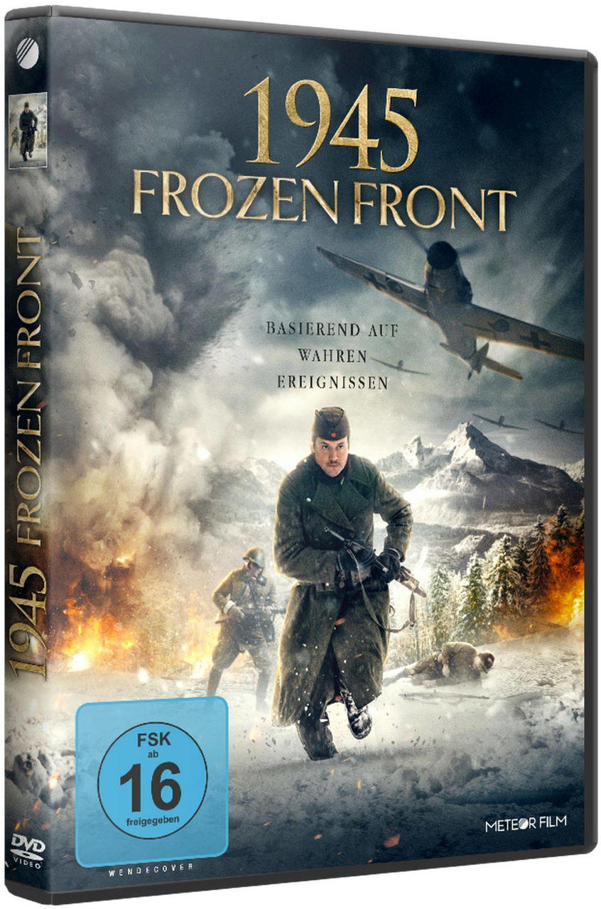 DVD-Hülle mit Filmplakat eines Kriegsfilms mit dem Titel '1945 Frozen Front' mit Soldaten in einer Winterszene.