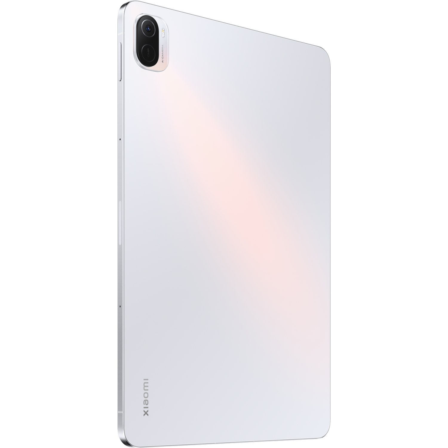 Tableta blanca con cámara y el logotipo de Xiaomi.