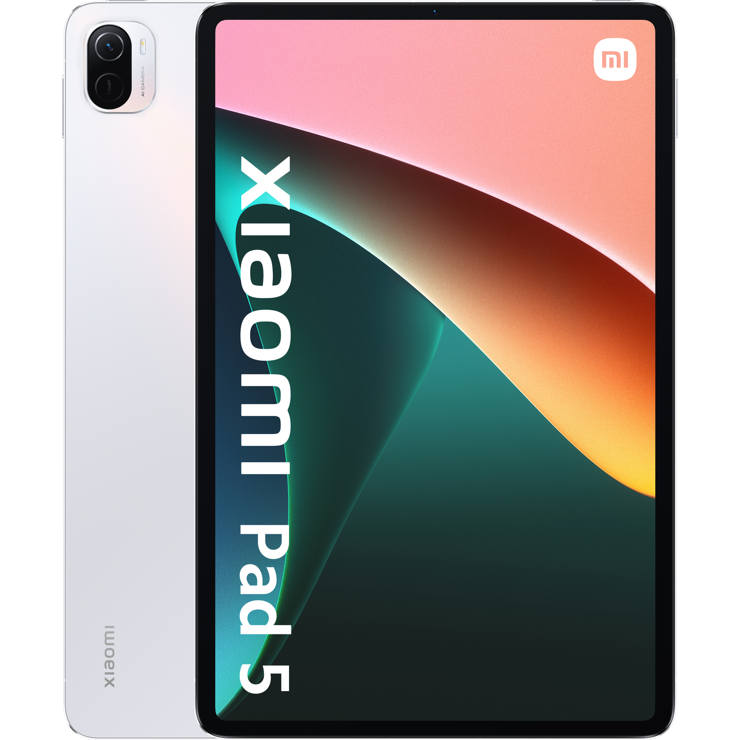 Una tableta blanca y plateada con cámara trasera y las palabras 'Xiaomi Pad 5'.