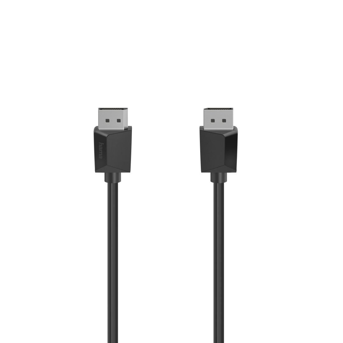 Twee zwarte HDMI-kabels met connectoren op een witte achtergrond, verticaal geplaatst.