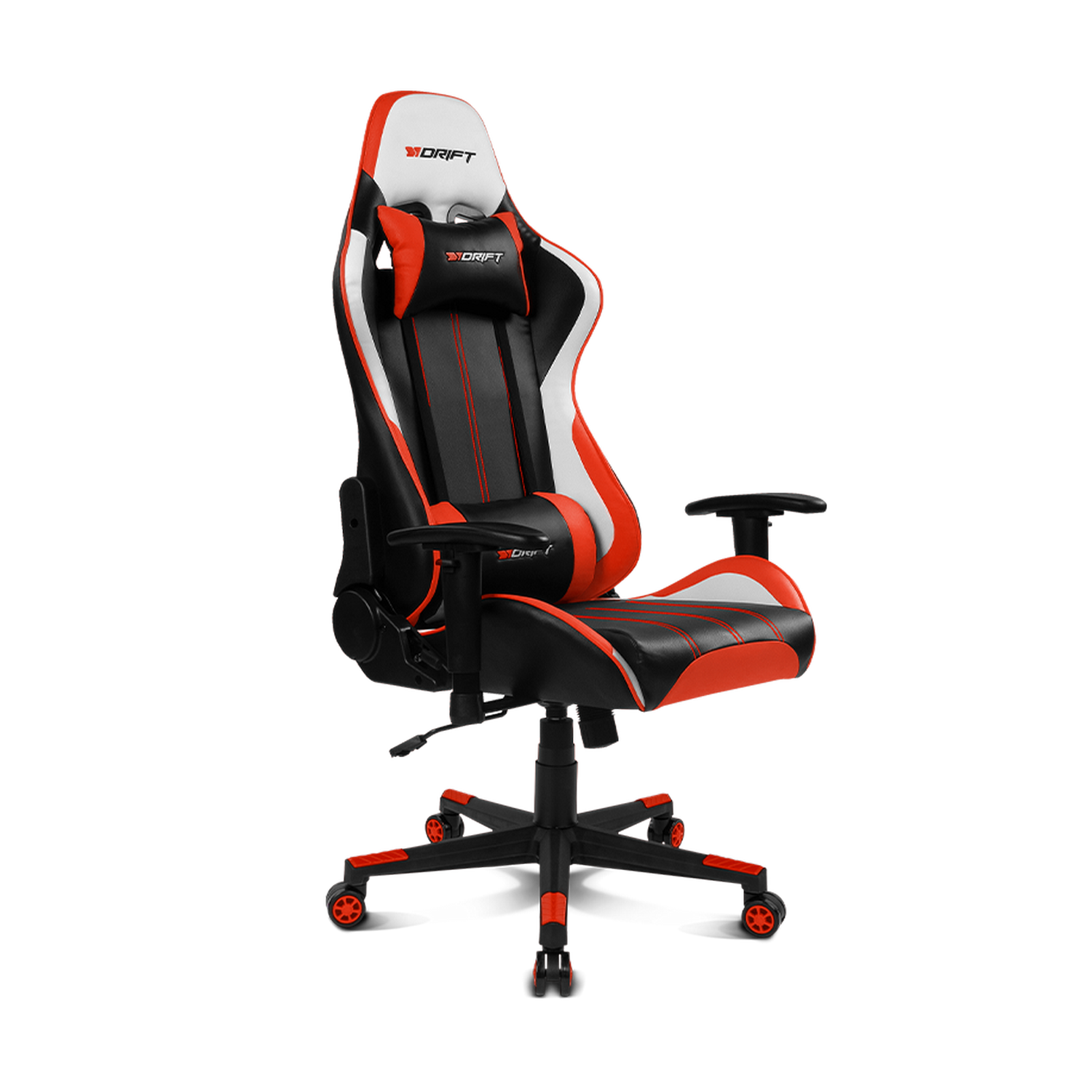 Silla gaming - Drift DR175, 2D (regulable en altura y anchura), Poliuretano, 150kg, Giratorio, Negro y Rojo