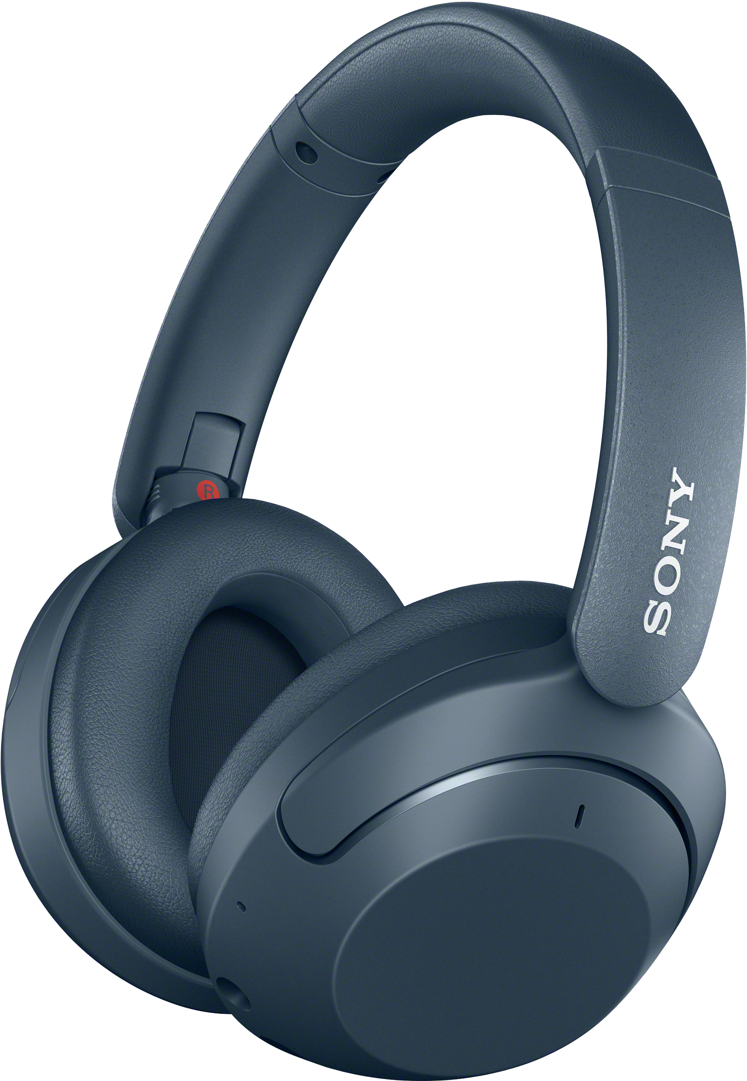 Een paar blauwe over-ear koptelefoons. De merknaam 'SONY' is zichtbaar aan de zijkant.
