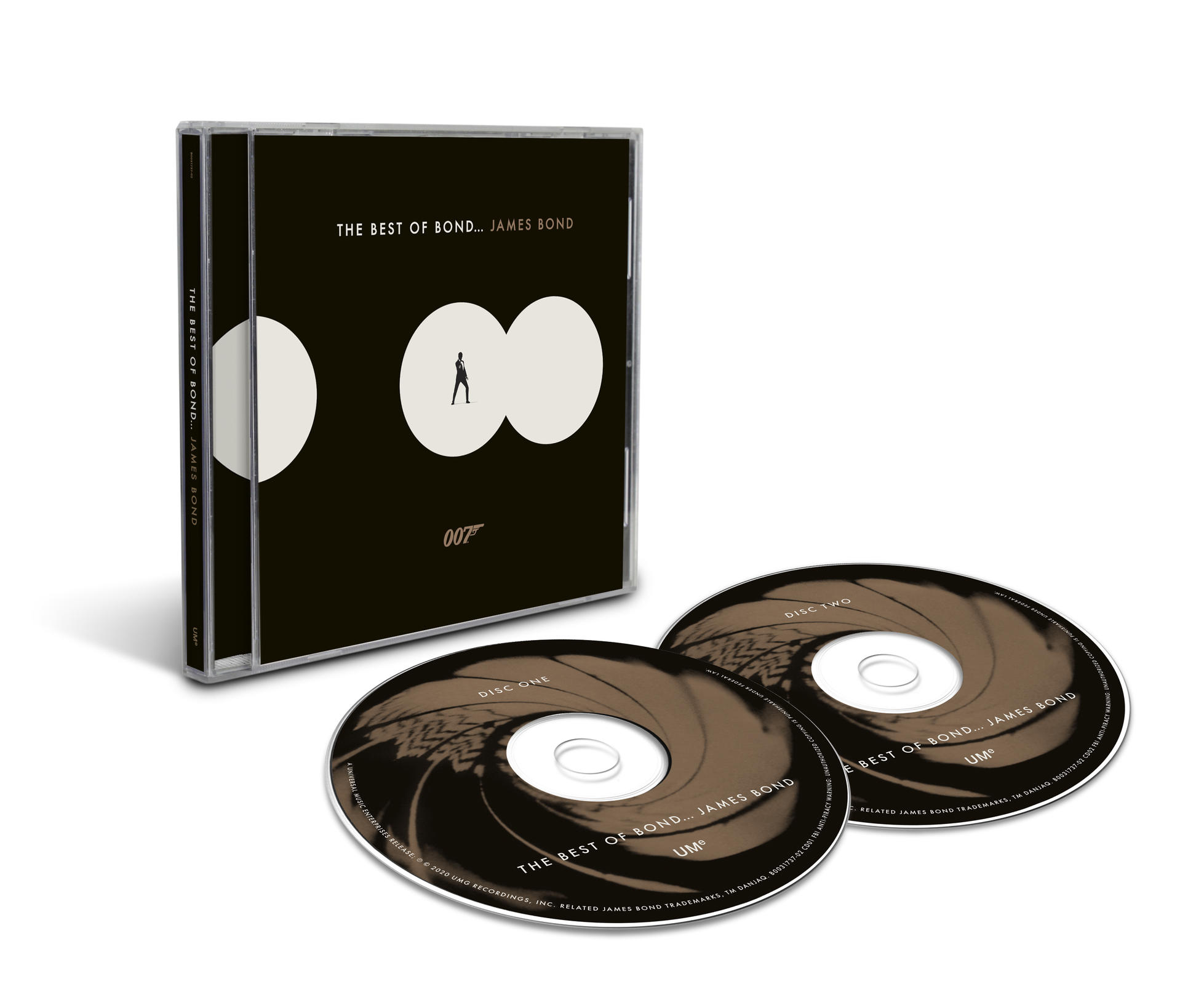 The Best of Bond James Bond CD-készlet két CD-vel, fekete tokban, Bond 007 logóval.