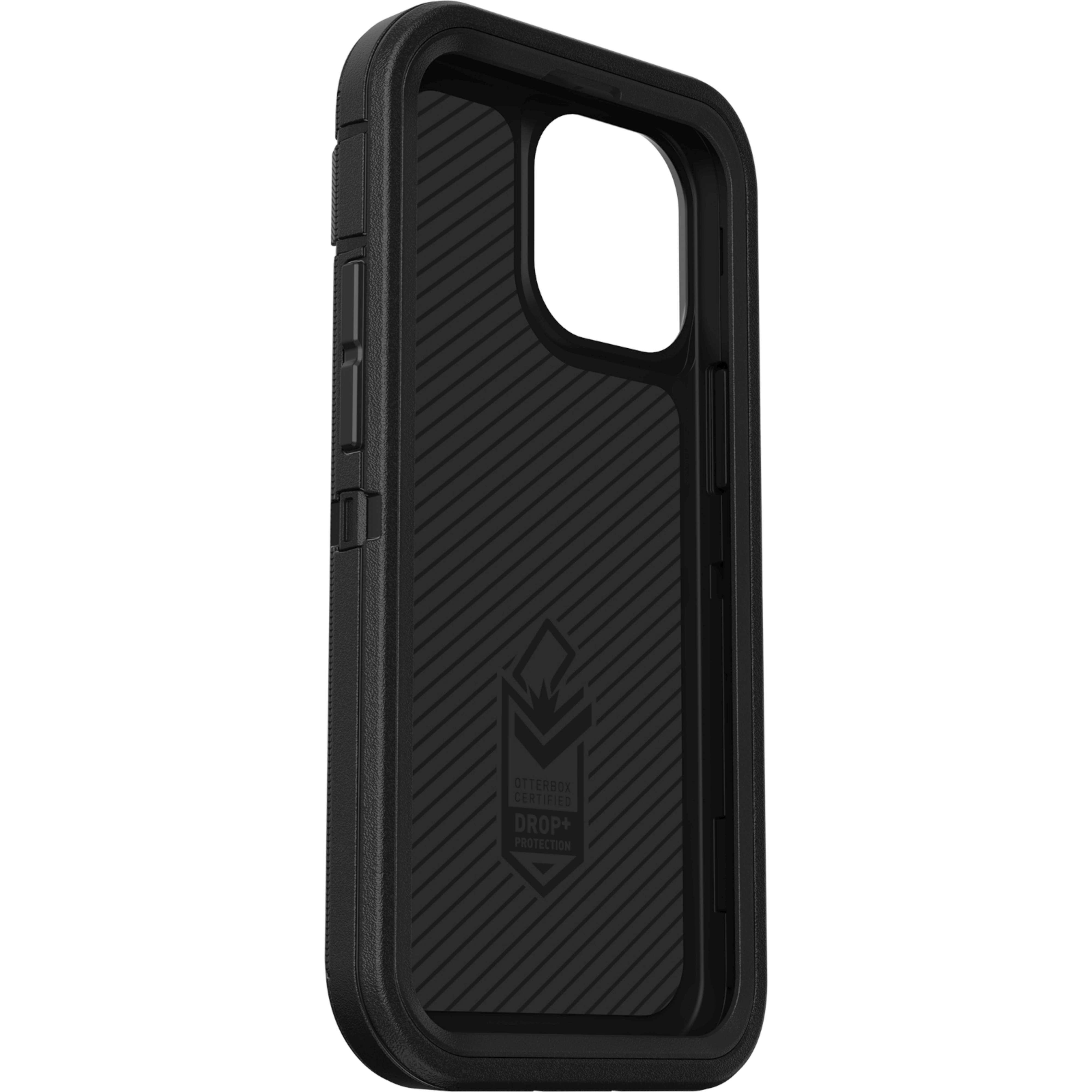 Schwarze Otterbox-Handyhülle, Innenansicht mit gerippter Textur.