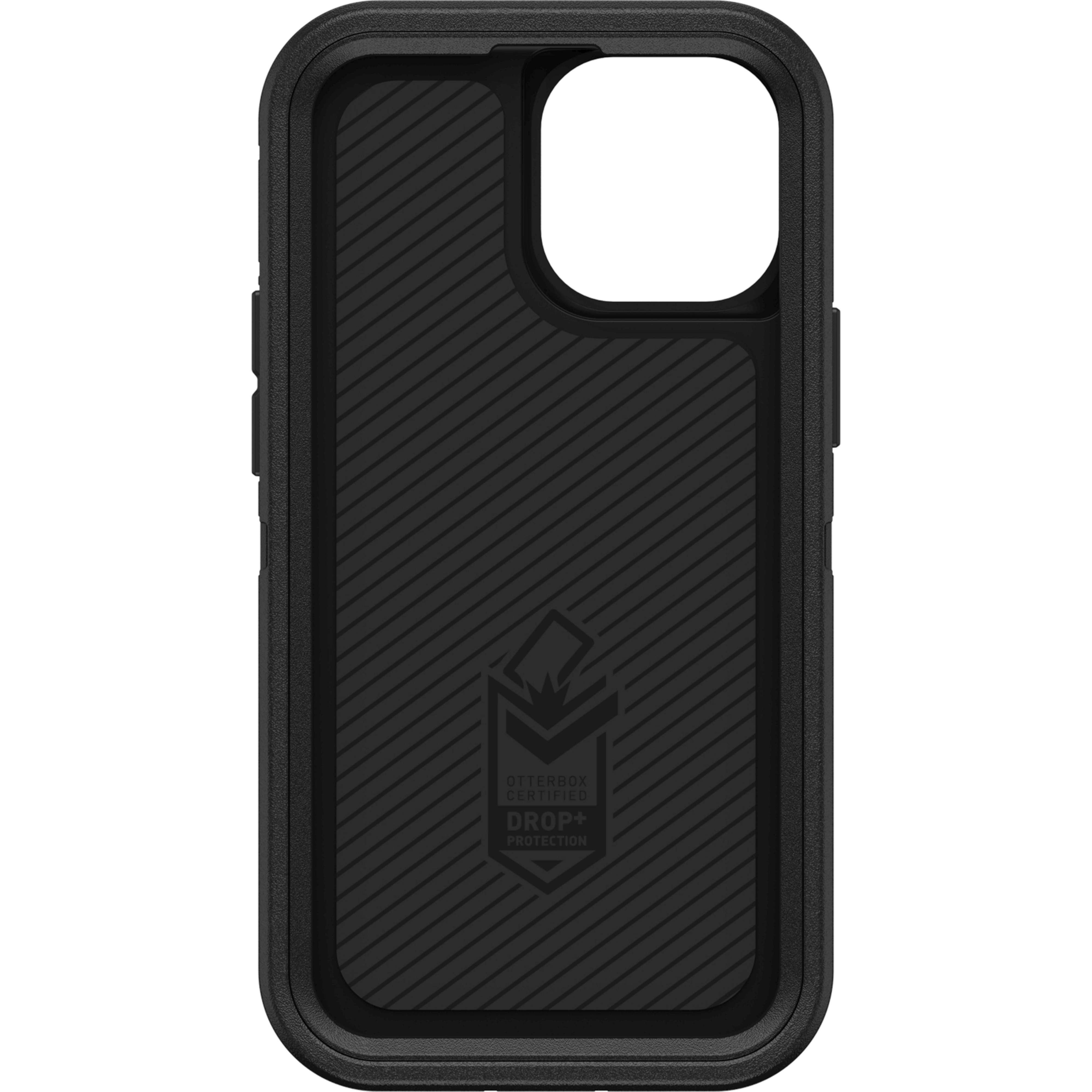 Schwarze Handyhüllen-Innenseite mit Textur und Otterbox Drop+ Logo.