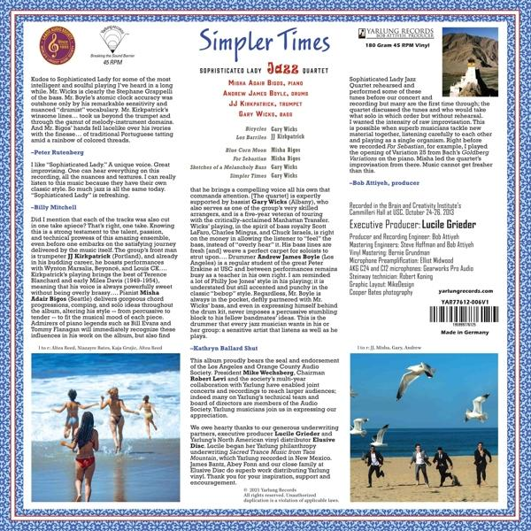 Sophisticated Lady Jazzquartet - Simpler Times  - (Vinyl)