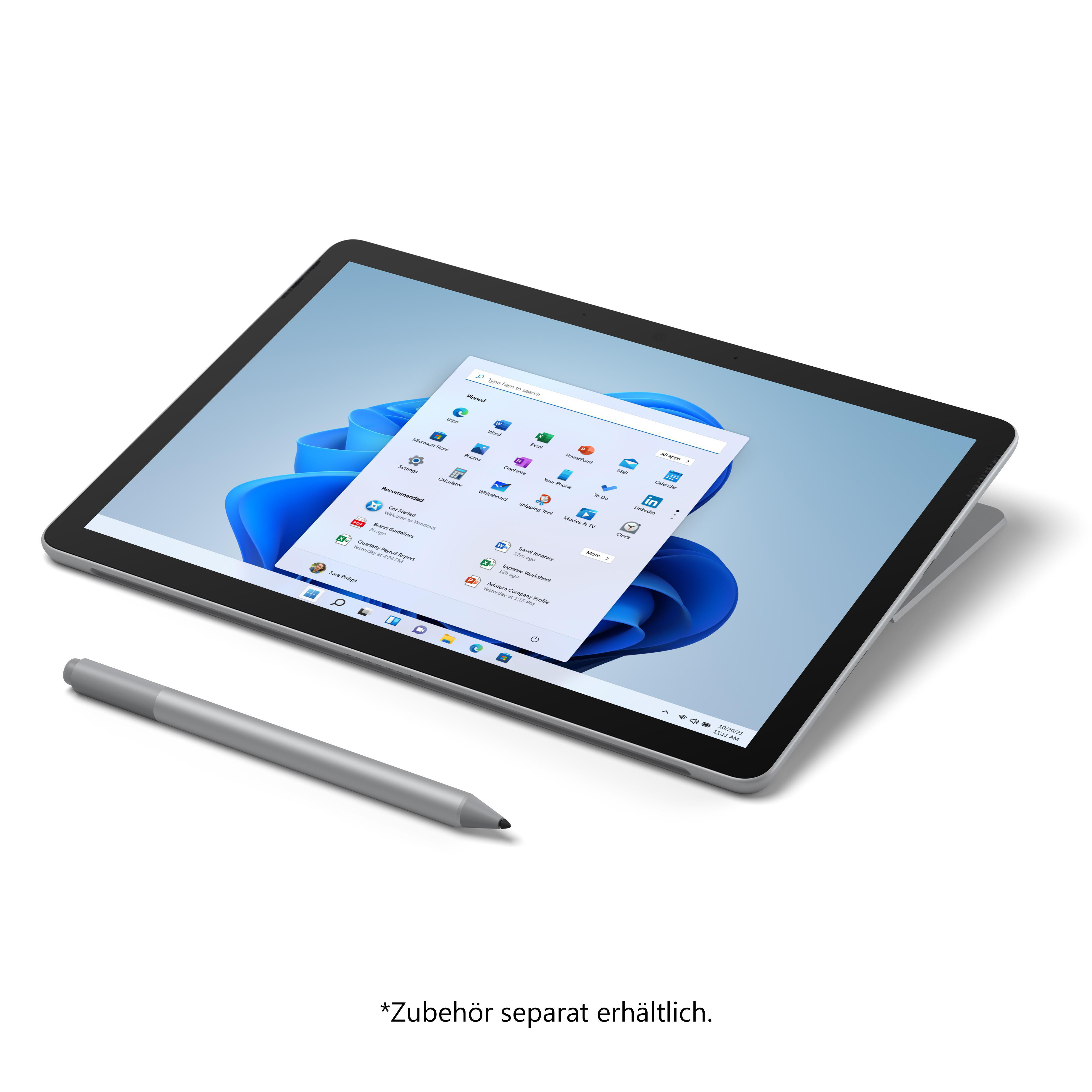 Ein Tablet und ein Stift auf weißer Oberfläche. Das Tablet zeigt einen App-Bildschirm.