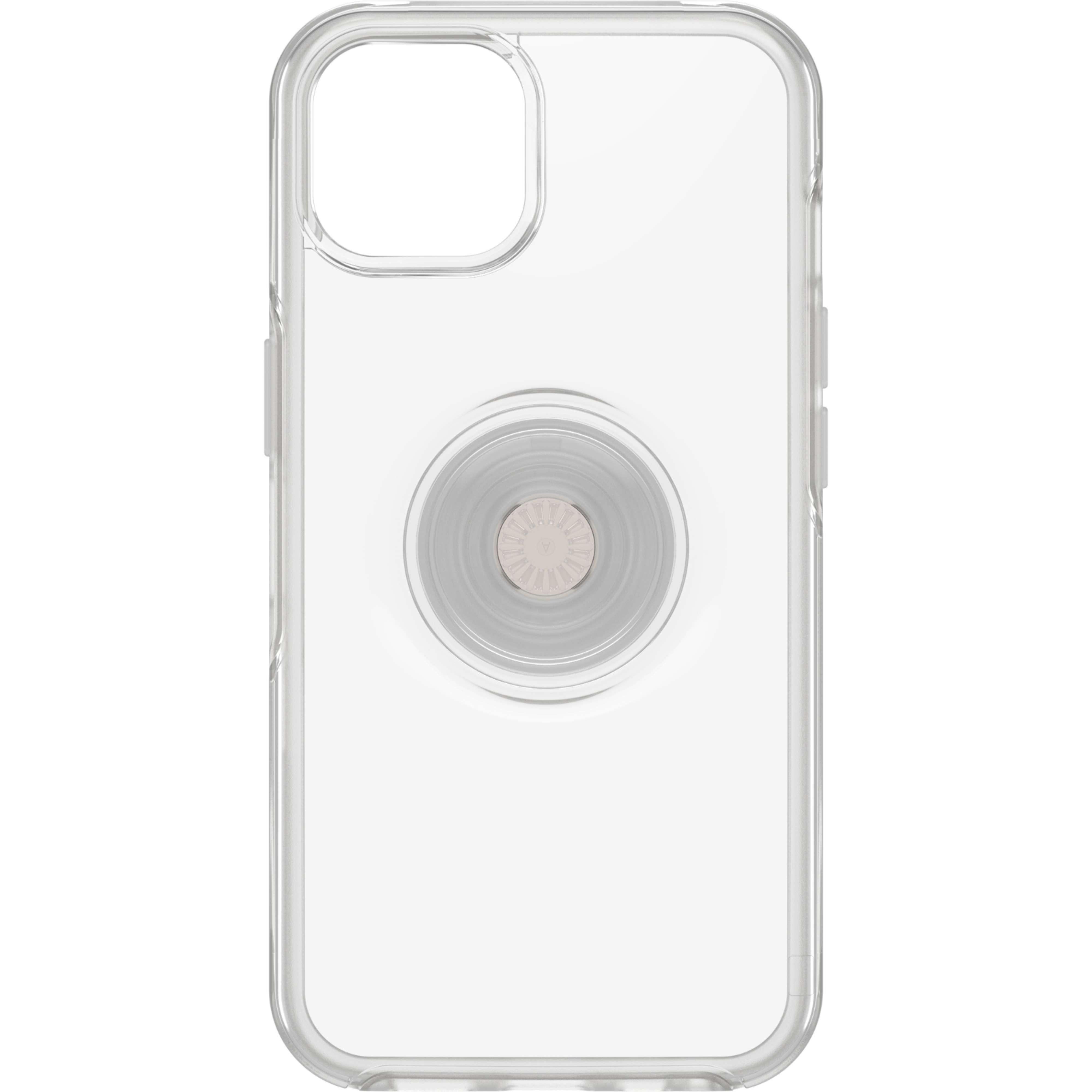 Transparente Handyhülle mit Pop-Socket. Auf weißem Hintergrund.