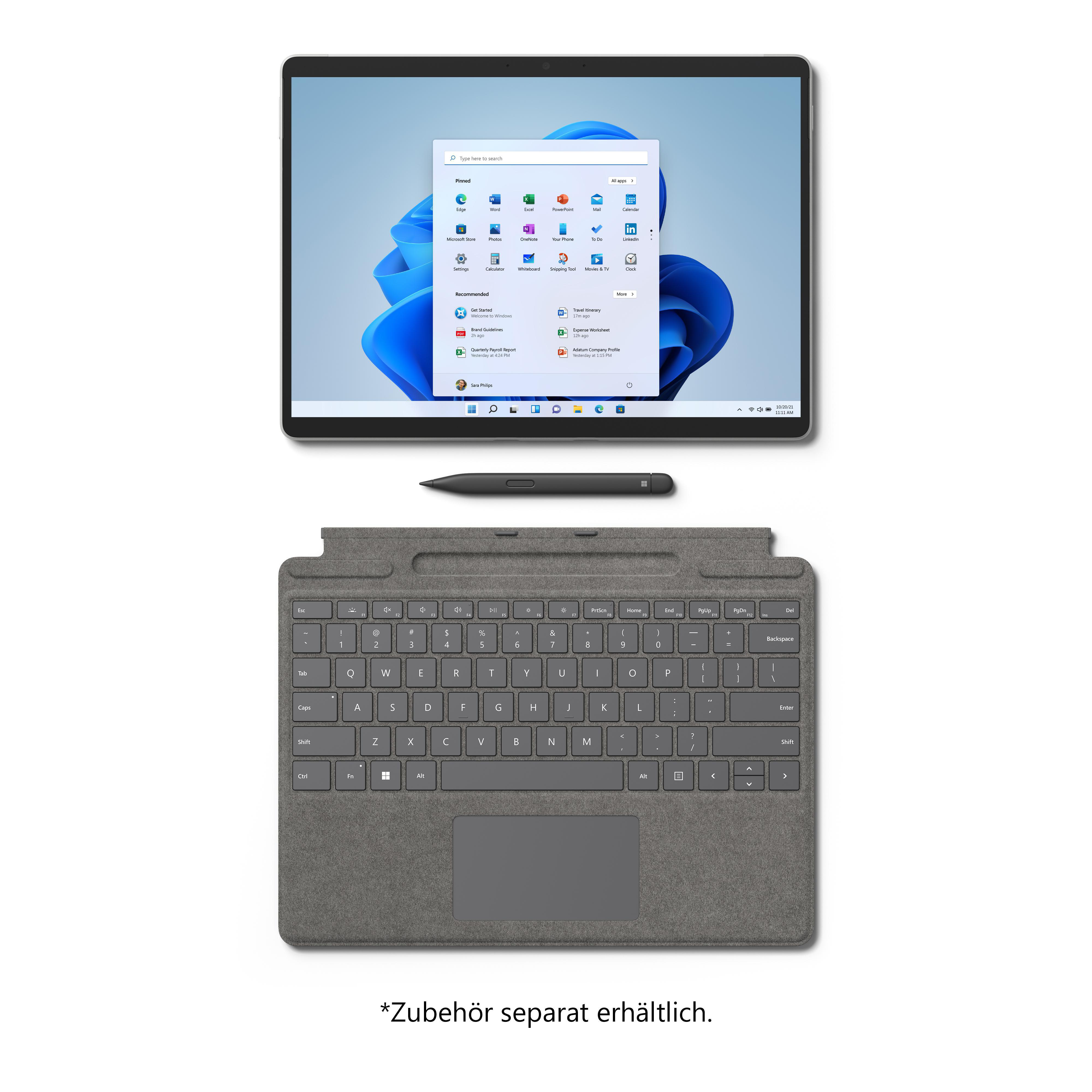 MICROSOFT Surface Pro 8, Zoll in Core™ 13 Touchscreen, GB (64 Windows RAM, Home 2 SSD, Intel® Bit) 16 Platin 11 Prozessor, mit 256 1, i7 Display GB