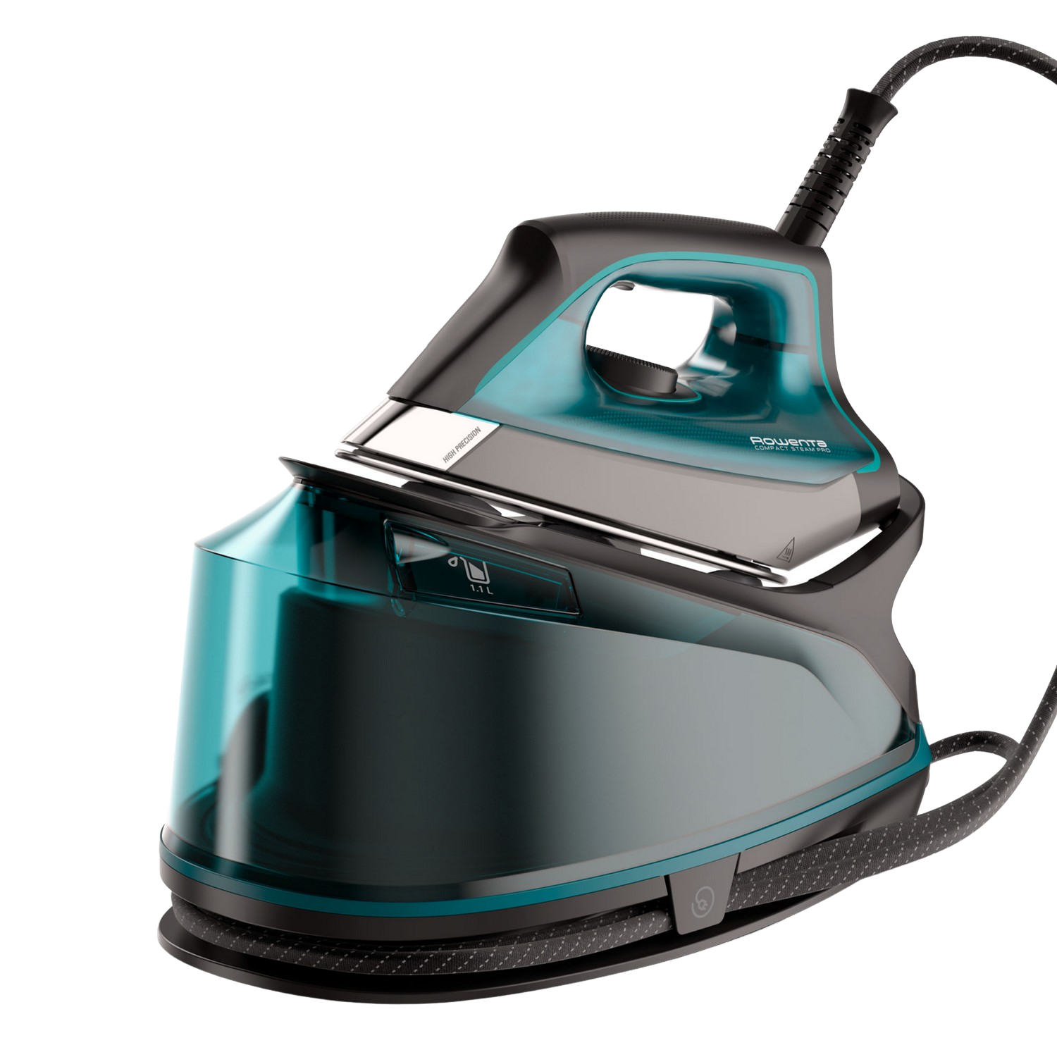 Centro de planchado - Rowenta DG7623 Compact Steam Pro, 2200 W, 6.3 bar, 325 g/min, 1.1 L, Suela Microsteam 400 HD Láser, Vapor vertical, Negro/Azul