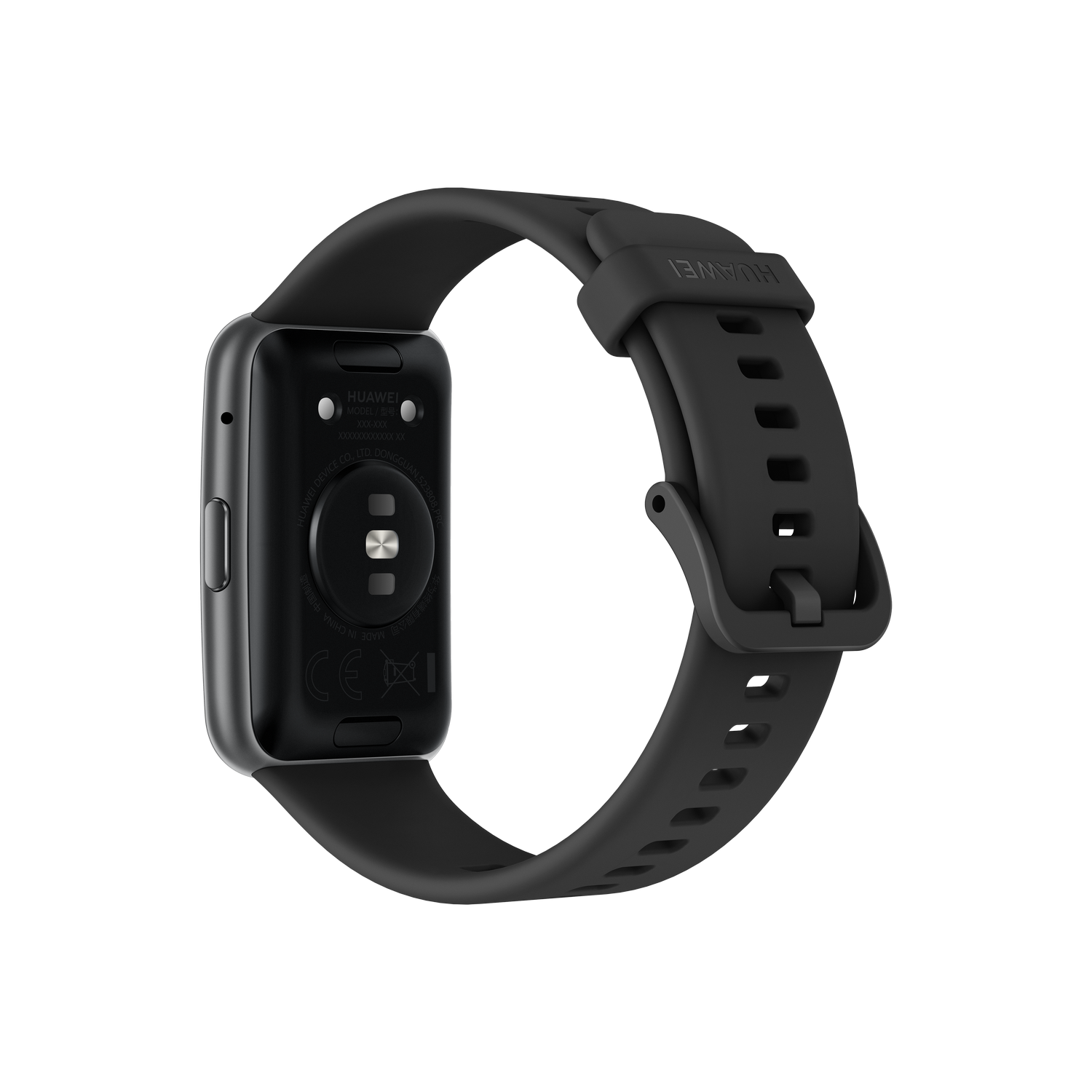 Smartwatch negra con correa negra. El reloj muestra la hora y la fecha en su pantalla.