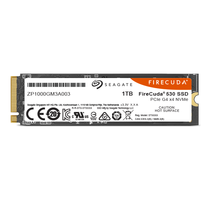 Seagate FireCuda 530 SSD. Black circuit board, silver Seagate logo.