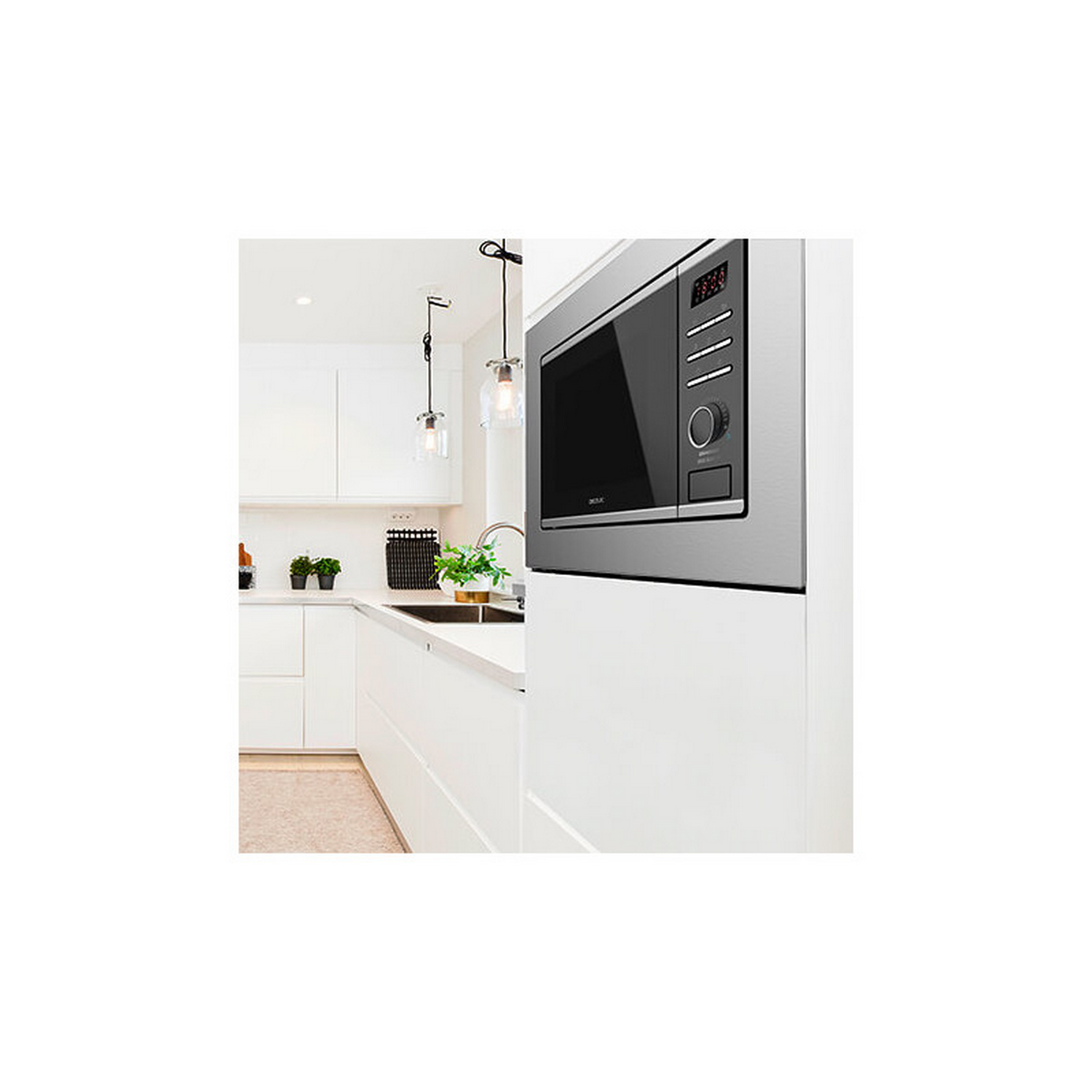 Microondas integrable - Cecotec GrandHeat 2050 Builtin SteelBlack, Grill, 1000W, 6niveles, Descongelación, 20l