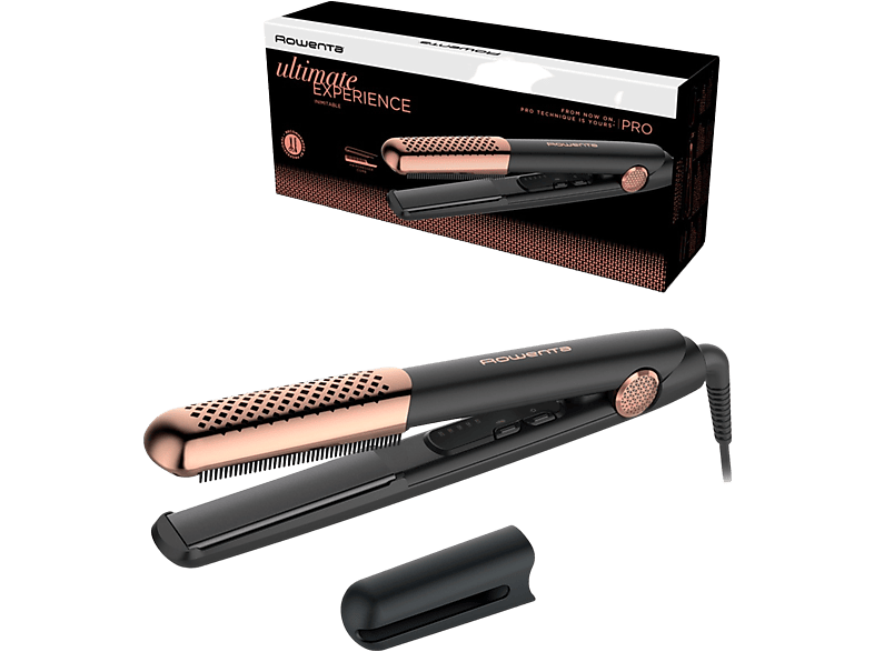 Plancha de pelo - Rowenta Ultimate Experience Inimitable SF8230F0, Tecnología Thermo Control, 5 Niveles, Hasta 200 °C, Placas Flotantes 3D, Negro