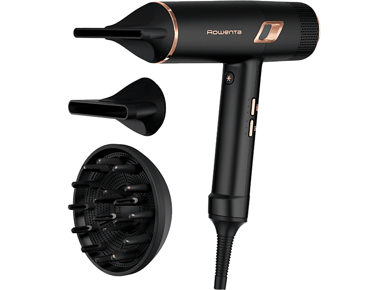 Secador - Rowenta Maestria Ultimate Experience CV9920F0, 2000 W, 3 Niveles, Velocidades, Motor BLDC, Tecnología Air-to-Care, Difusor, Negro y cobre