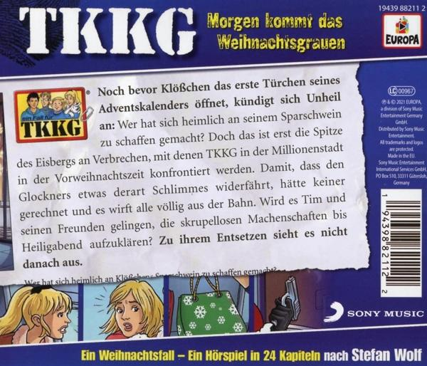 Cover eines TKKG-Buches mit Illustrationen von Figuren und Text.