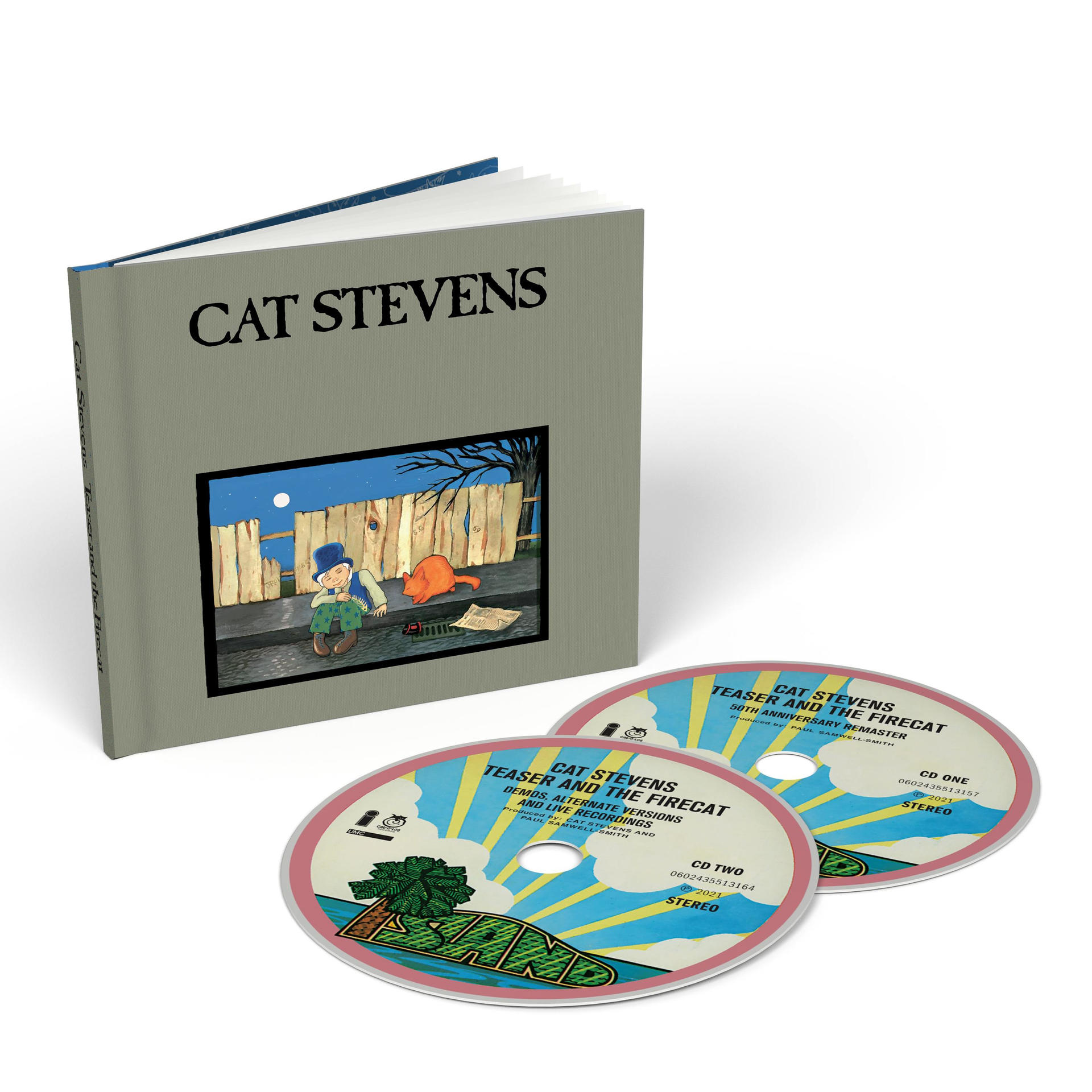 Un livre et deux CD. La couverture du livre montre un dessin d'un garçon et d'un chat. Les CD ont du texte.