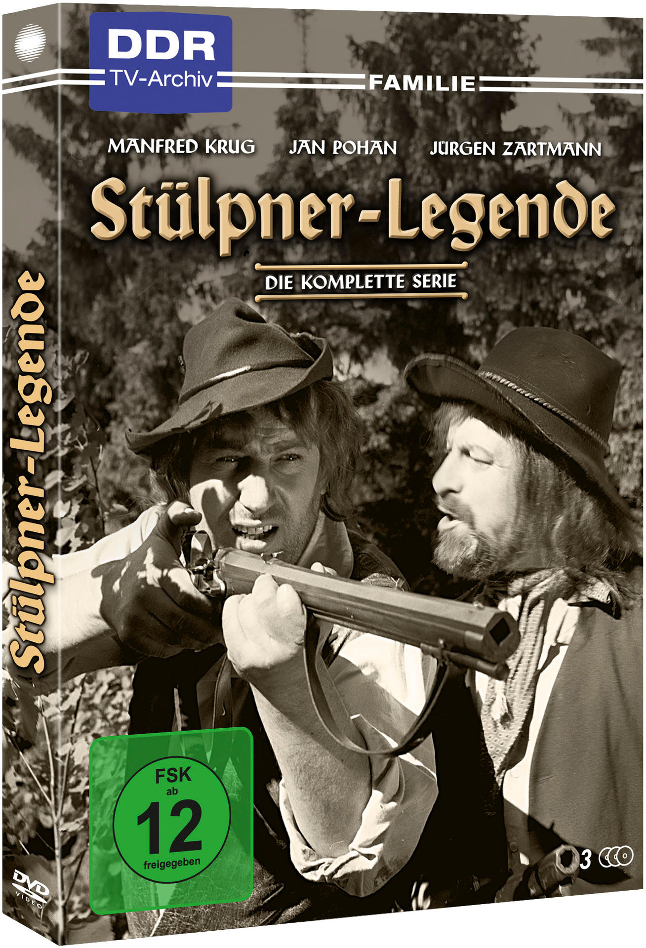 DVD-Box mit zwei Männern im Wald, einer zielt mit einer Waffe. Der Titel ist 'Stülpner-Legende'.