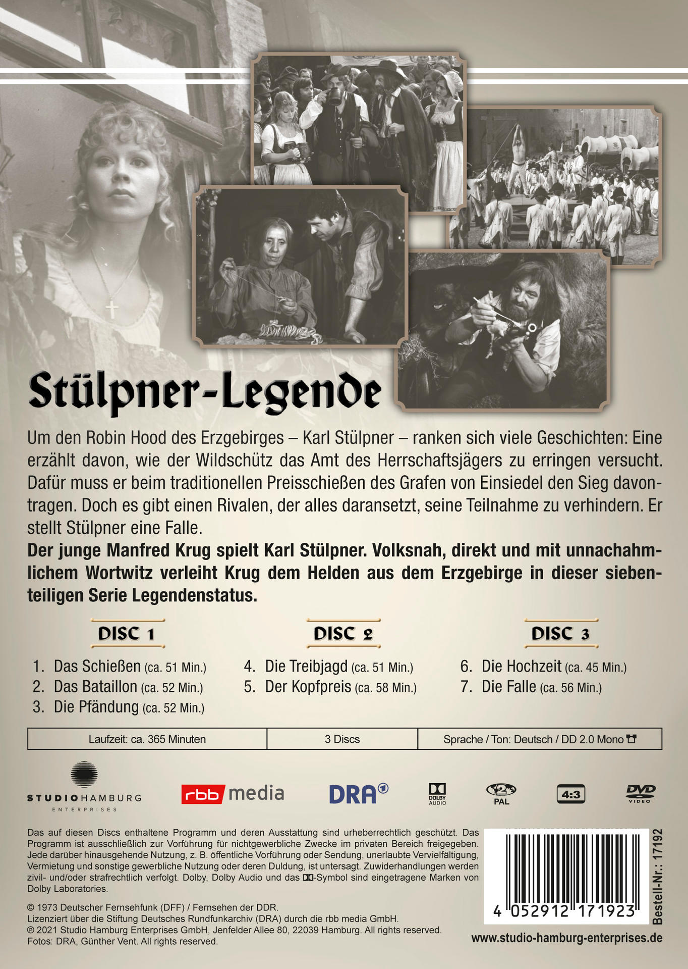 DVD-Hülle mit Filmplakat. Der Titel ist Stülpner-Legende. Verschiedene Szenen werden gezeigt.