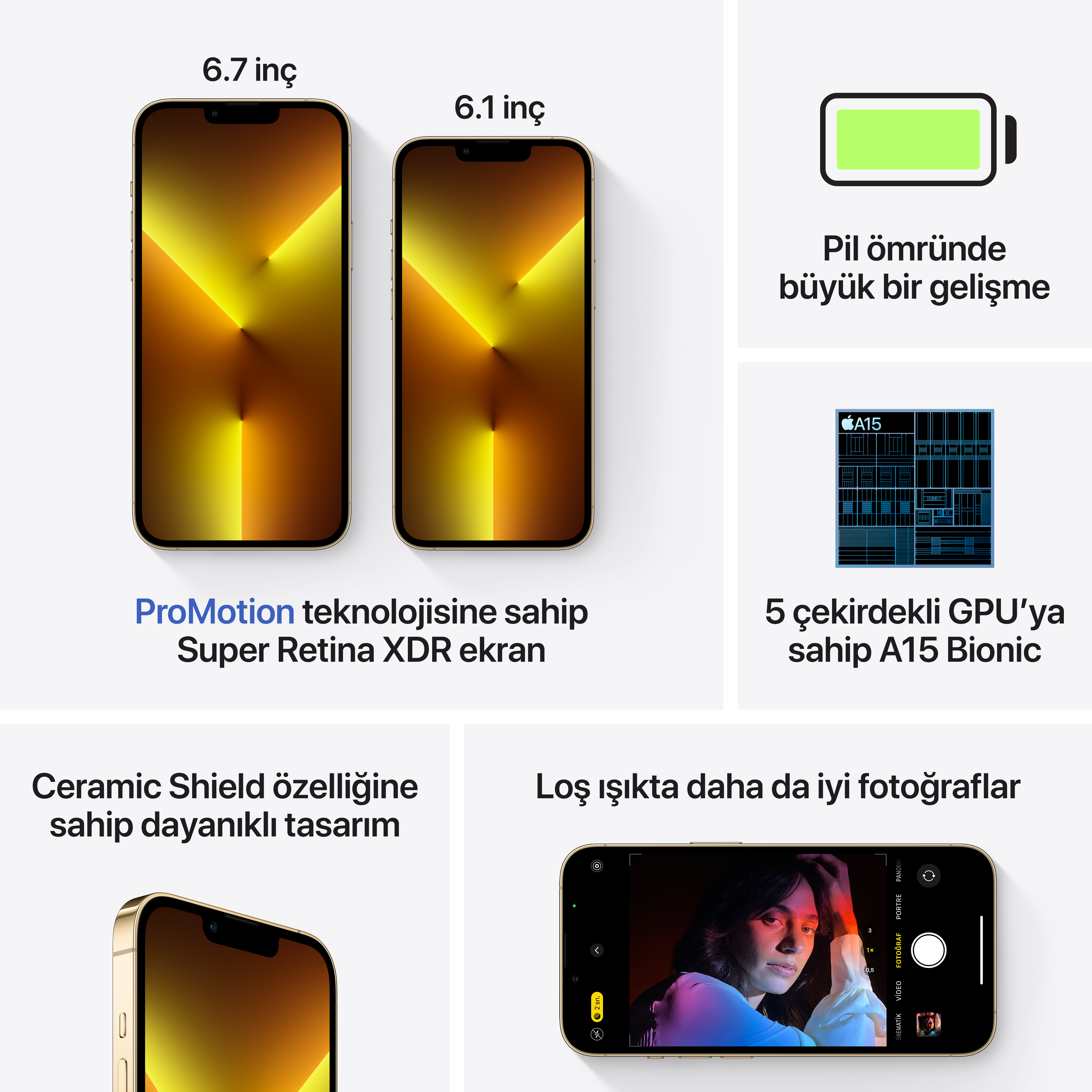 APPLE iPhone 13 Pro 256GB Akıllı Telefon Gold MLVK3TU/A