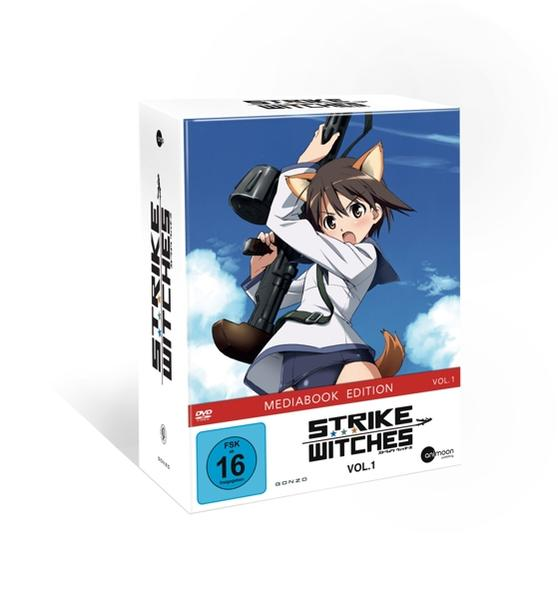 Anime-Box-Set. Ein Mädchen mit Hundeohren hält eine Waffe. Blauer Himmel-Hintergrund mit Text.