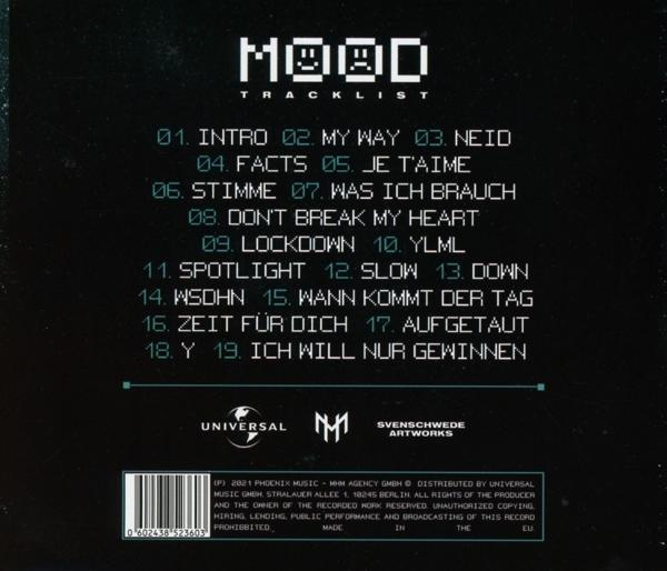 Album-Rückseite mit Trackliste, weißer Text auf dunklem grünen Hintergrund, verschiedene Logos.