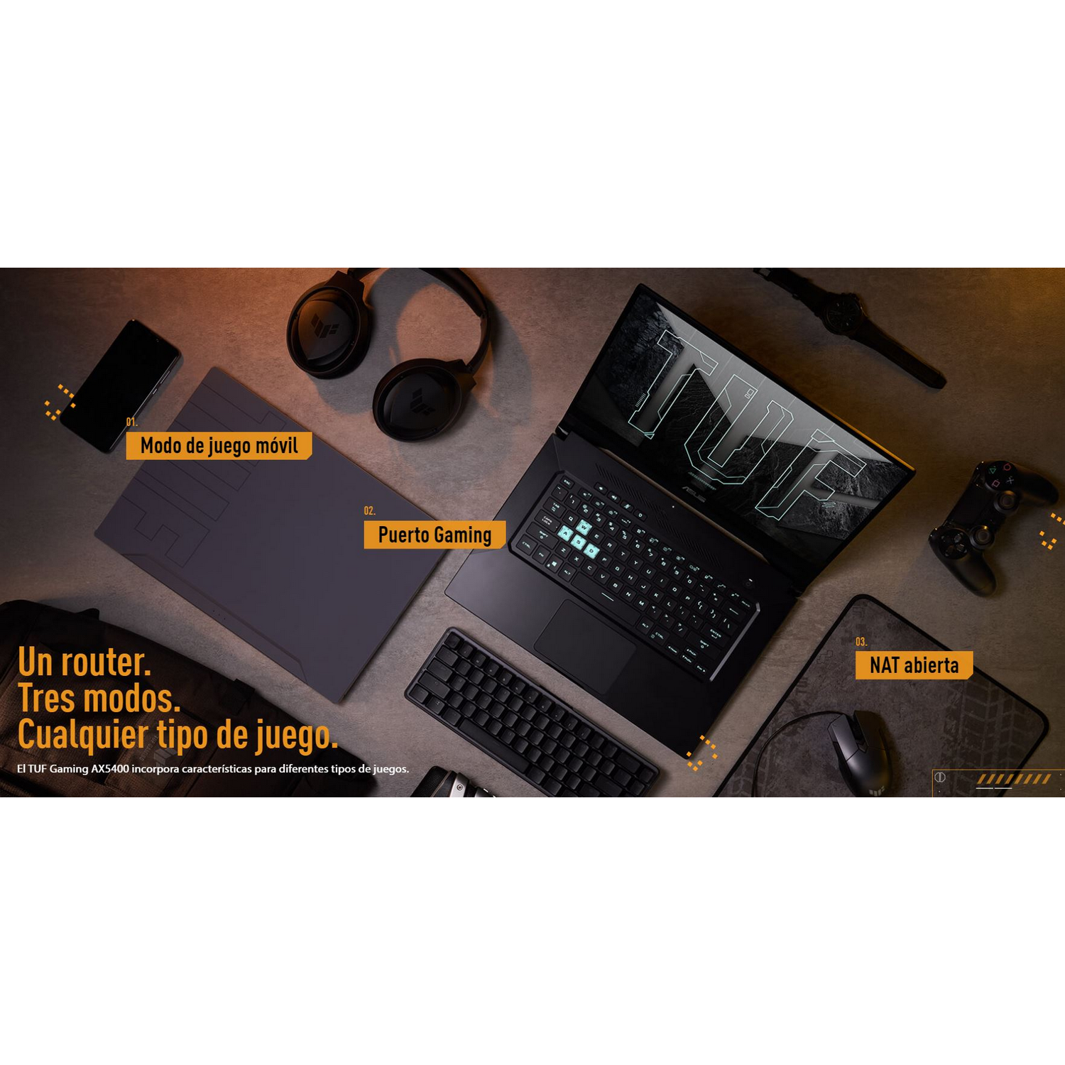 Router gaming - ASUS TUF-AX5400, WiFi 6 hasta 5400 Mbps, Puerto gaming, MU-MIMO, Gigabit Ethernet, Negro
