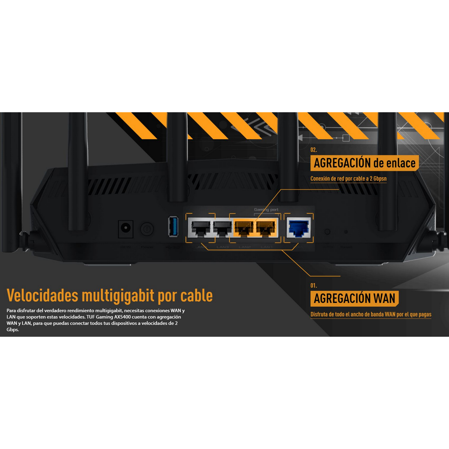 Router gaming - ASUS TUF-AX5400, WiFi 6 hasta 5400 Mbps, Puerto gaming, MU-MIMO, Gigabit Ethernet, Negro