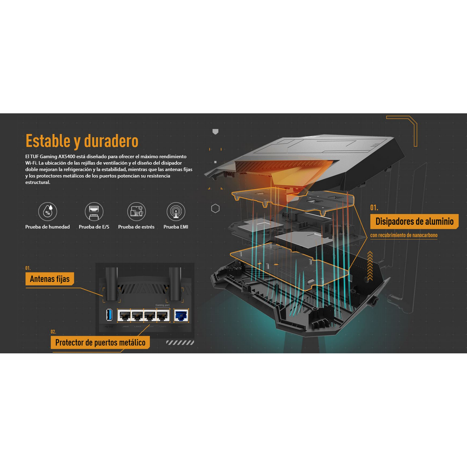 Router gaming - ASUS TUF-AX5400, WiFi 6 hasta 5400 Mbps, Puerto gaming, MU-MIMO, Gigabit Ethernet, Negro