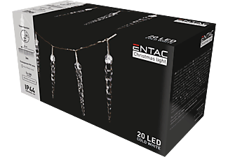 ENTAC Karácsonyi IP44 20 LED, műanyag 16cm jégcsapfüzér, hideg fehér, 3m (ECL-I20CW16)