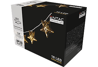 ENTAC Karácsonyi beltéri fém arany csillag, 10 LED, meleg fehér, 165 cm (2x AA) (ECL-MGS-10WW)