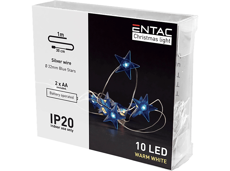 ENTAC Karácsonyi beltéri füzér, kék csillag, 10 LED, meleg fehér, 1m (2x AA) (ECL-BS-10WW)