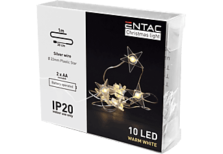ENTAC Karácsonyi beltéri műanyag füzér, csillag, 10 LED, meleg fehér, 1m (2x AA) (ECL-PS-10WW)