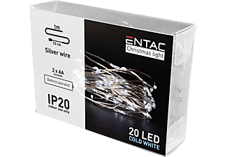 ENTAC Karácsonyi beltéri drótfüzér, 20 LED, hideg fehér, 1m (2x AA) (ECL-S20CW)