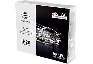 ENTAC Karácsonyi beltéri drótfüzér, 80 LED, hideg fehér, 4m (3x AA) (ECL-S80CW)