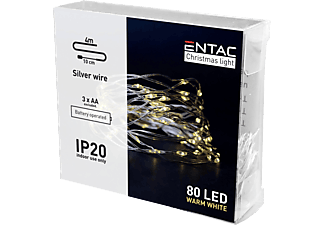 ENTAC Karácsonyi beltéri drótfüzér, 80 LED, meleg fehér, 4m (3x AA) (ECL-S80WW)