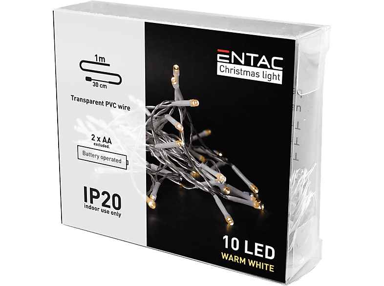 ENTAC Karácsonyi beltéri füzér 10 LED, meleg fehér, 1m (2x AA) (ECL-10WW)