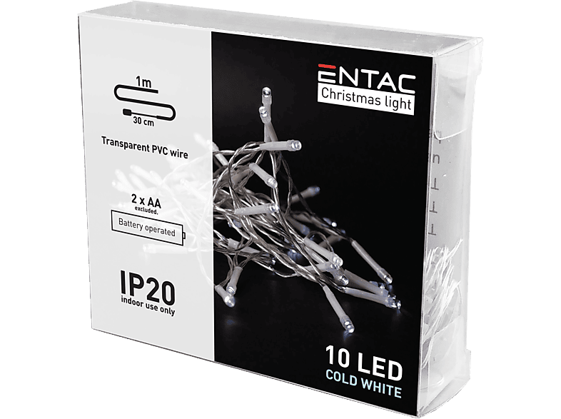 ENTAC Karácsonyi beltéri füzér 10 LED, hideg fehér, 1m (2x AA) (ECL-10CW)