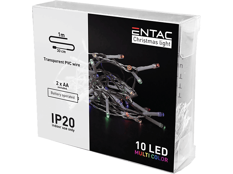 ENTAC Karácsonyi beltéri füzér 10 LED, színes, 1m (2x AA) (ECL-10MC)